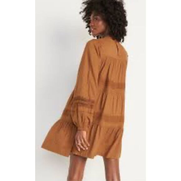 Old Navy Long-Sleeve Pintucked Clip-Dot Mini Swing Dress Size S - Picture 1 of 9